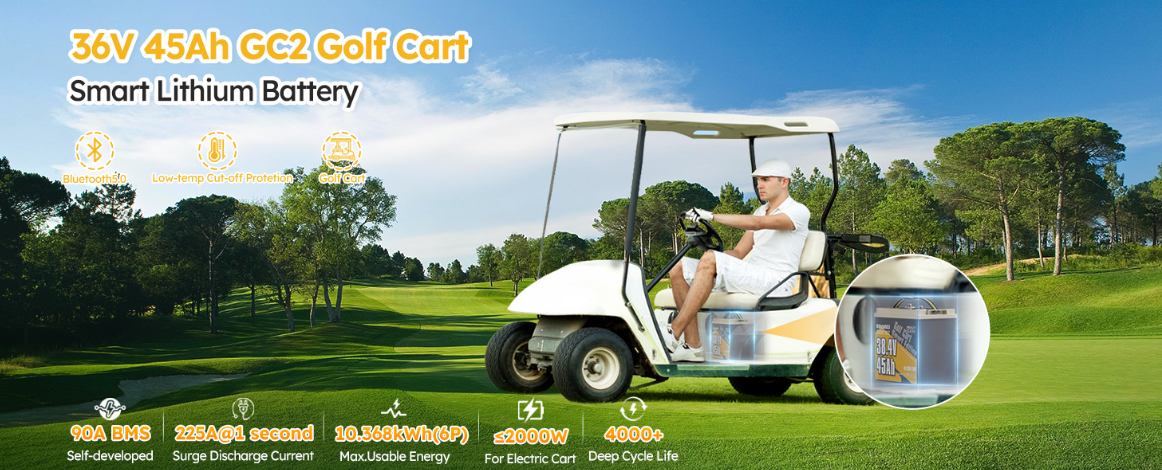 Good News for Golfers: Power Queen 36V 45Ah Golf Cart Smart GC2 Lithium Battery Listed thumbnail